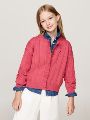 pink cable knit relaxed cardigan for girls tommy hilfiger