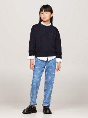 pullover relaxed fit in maglia intrecciata blu da bambine tommy hilfiger