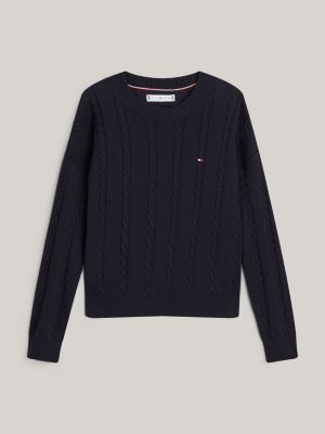 pullover relaxed fit in maglia intrecciata blu da bambine tommy hilfiger