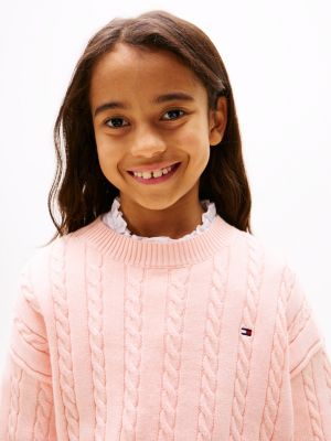 pink cable knit relaxed jumper for girls tommy hilfiger