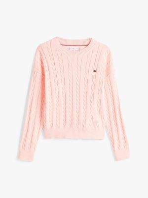 pullover relaxed fit in maglia intrecciata rosa da bambine tommy hilfiger