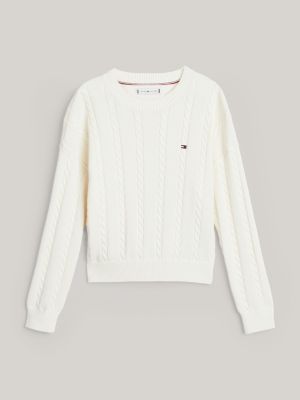 white cable knit relaxed jumper for girls tommy hilfiger