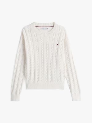 weiß relaxed fit zopfstrick-pullover für mädchen - tommy hilfiger