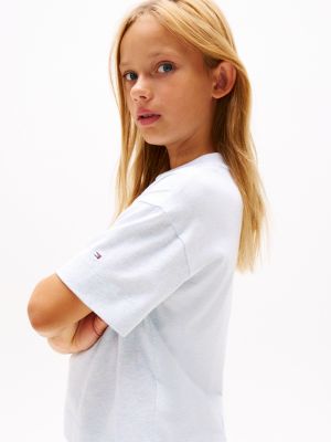 blauw mélange t-shirt met varsity-logo voor meisjes - tommy hilfiger