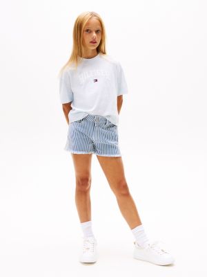 blauw mélange t-shirt met varsity-logo voor meisjes - tommy hilfiger