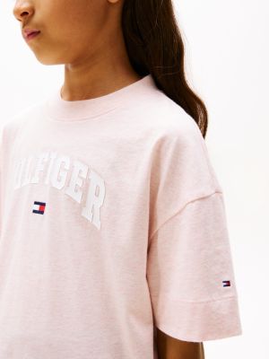 rosa varsity t-shirt mit logo im melange-look für mädchen - tommy hilfiger