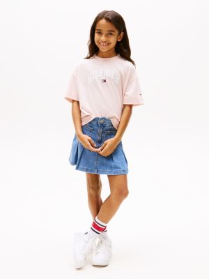 rosa varsity t-shirt mit logo im melange-look für mädchen - tommy hilfiger