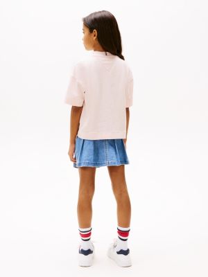 roze mélange t-shirt met varsity-logo voor meisjes - tommy hilfiger