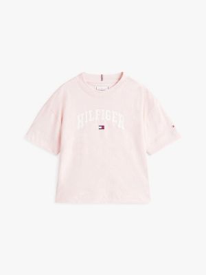 roze mélange t-shirt met varsity-logo voor meisjes - tommy hilfiger