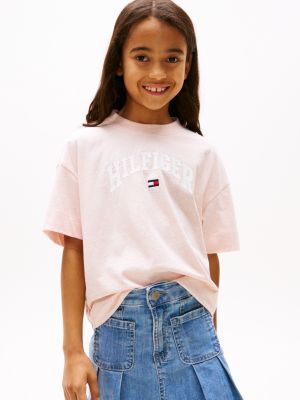 pink mélange t-shirt met varsity-logo voor meisjes - tommy hilfiger