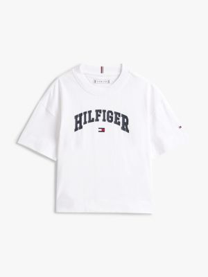 wit mélange t-shirt met varsity-logo voor meisjes - tommy hilfiger