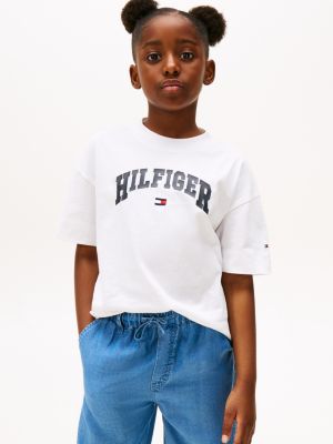 camiseta jaspeada con logo universitario white de niñas tommy hilfiger