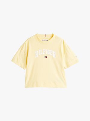 geel mélange t-shirt met varsity-logo voor meisjes - tommy hilfiger