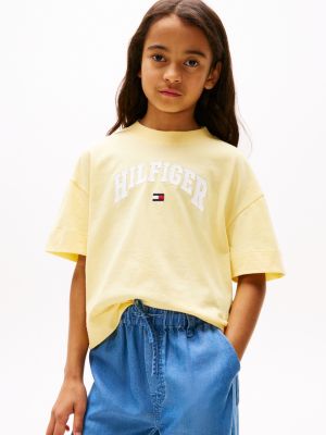 t-shirt varsity à logo en coton chiné yellow pour filles tommy hilfiger