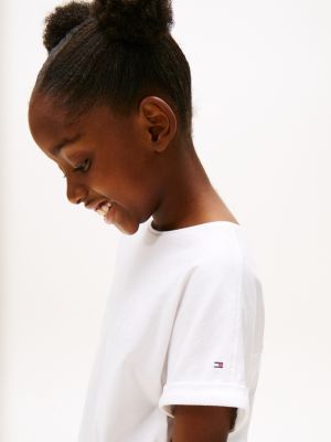 white embroidery relaxed t-shirt for girls tommy hilfiger