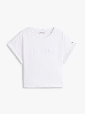 weiß relaxed fit t-shirt mit stickerei für mädchen - tommy hilfiger