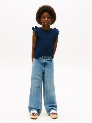 blue broderie anglaise sleeve slim top for girls tommy hilfiger