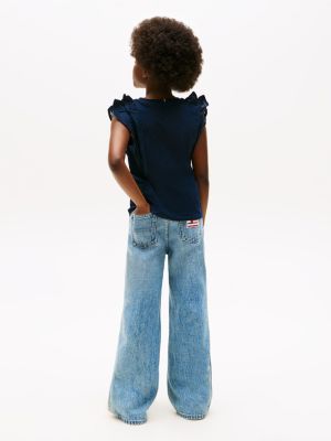 blue broderie anglaise sleeve slim top for girls tommy hilfiger