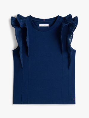 blue broderie anglaise sleeve slim top for girls tommy hilfiger