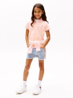 polo con puños festoneados rosa de niñas tommy hilfiger