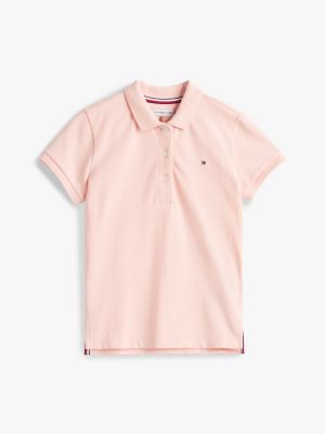 polo con puños festoneados rosa de niñas tommy hilfiger