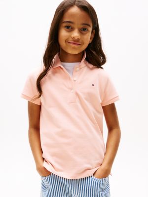 pink polo met geschulpte rand aan de mouwen voor meisjes - tommy hilfiger