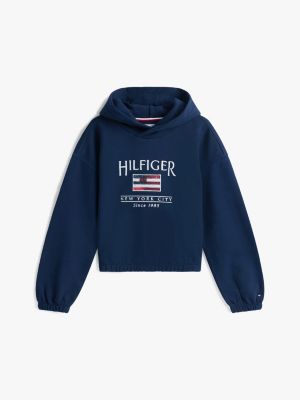 felpa relaxed fit con logo in paillettes blu da bambine tommy hilfiger