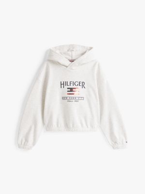 white hilfiger sequin flag relaxed hoody for girls tommy hilfiger