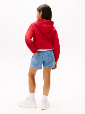 czerwony bluza z kapturem hilfiger z cekinową flagą dla dziewczynki - tommy hilfiger