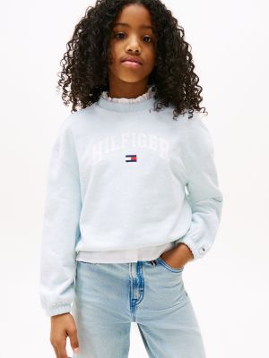 blue relaxed varsity-sweatshirt voor meisjes - tommy hilfiger