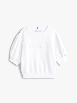 pull à logo brodé blanc pour filles tommy hilfiger