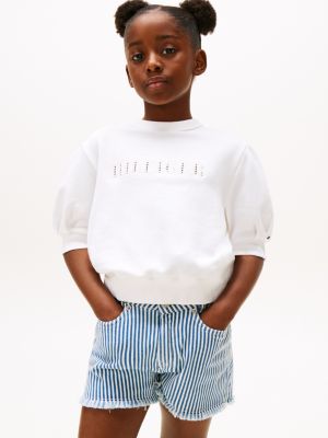 pull à logo brodé blanc pour filles tommy hilfiger