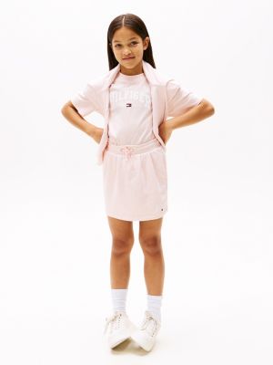 pink varsity mini-rok van badstof voor meisjes - tommy hilfiger