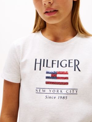 white sequin hilfiger flag t-shirt dress for girls tommy hilfiger