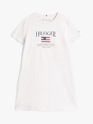 weiß t-shirt-kleid mit pailletten-flag für mädchen - tommy hilfiger