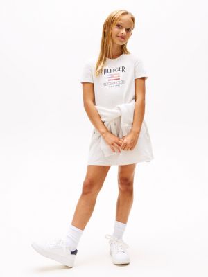 vestido camiseta con logo de lentejuelas blanco de niñas tommy hilfiger