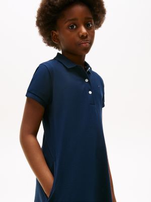 blue contrast crew neck polo dress for girls tommy hilfiger