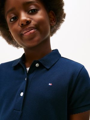 robe polo à col ras-du-cou contrasté bleu pour filles tommy hilfiger