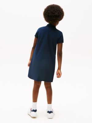 blue contrast crew neck polo dress for girls tommy hilfiger