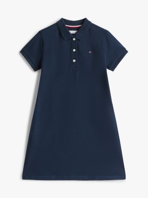 blauw polojurk met contrasterende ronde hals voor meisjes - tommy hilfiger