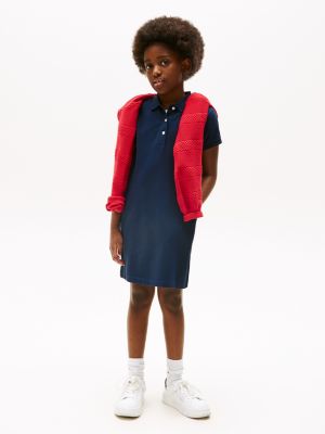 blue contrast crew neck polo dress for girls tommy hilfiger