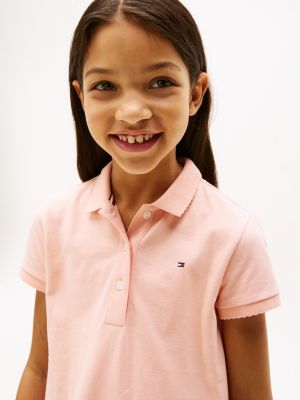 pink contrast crew neck polo dress for girls tommy hilfiger