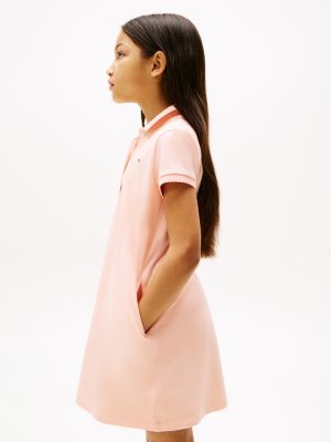 pink contrast crew neck polo dress for girls tommy hilfiger