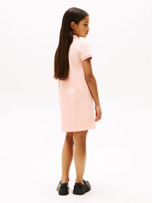 pink contrast crew neck polo dress for girls tommy hilfiger