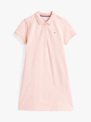 pink contrast crew neck polo dress for girls tommy hilfiger