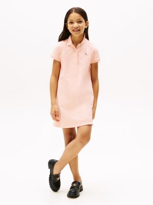 pink contrast crew neck polo dress for girls tommy hilfiger