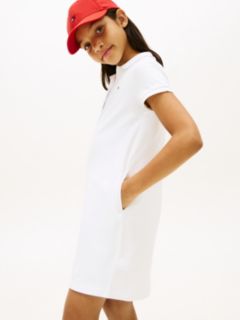 Essential Pique Short Sleeve Polo Dress — White 3