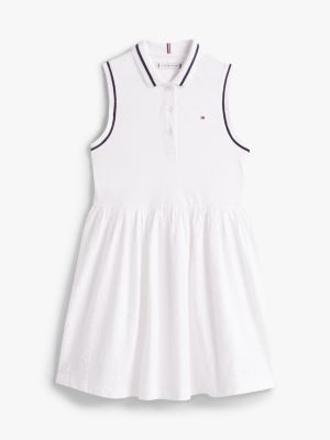 vestido tipo polo con diseño calado multicolor de niñas tommy hilfiger