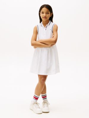 vestido tipo polo con diseño calado multi de niñas tommy hilfiger