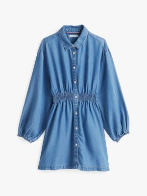 vestido camisero de chambray azul de niñas tommy hilfiger